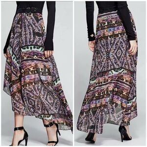 Marciano Guess chiffon maxi skirt mixed print sz large L boho whimsigoth